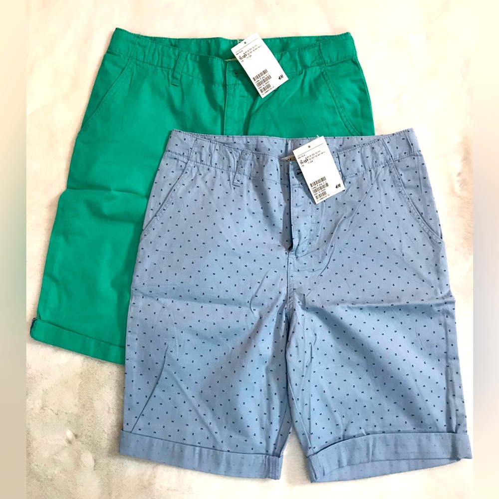 2 pairs boy’s cotton twill shorts, 11-12yo, H&M, NWT. 2 for 32$